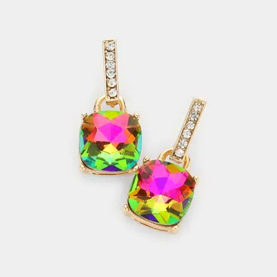 Fashnzfab Cushion Square Stone Dangle Evening Earrings In Multi