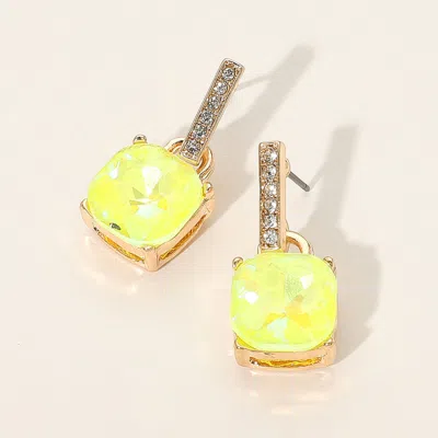 Fashnzfab Cushion Square Stone Dangle Evening Earrings In Yellow
