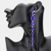 Fashnzfab Cushion Square Stone Link Dangle Evening Earrings In Blue