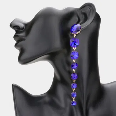 Fashnzfab Cushion Square Stone Link Dangle Evening Earrings In Blue