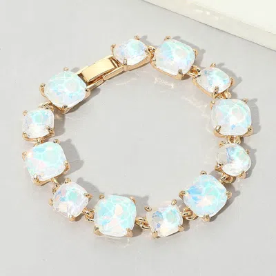 Fashnzfab Cushion Square Stone Link Evening Bracelet - Opal, White In Multi