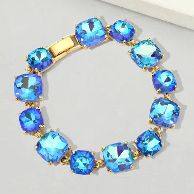 Fashnzfab Cushion Square Stone Link Evening Bracelet Ab, Blue In Multi