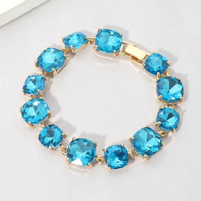 Fashnzfab Cushion Square Stone Link Evening Bracelet In Blue