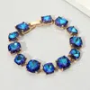 Fashnzfab Cushion Square Stone Link Evening Bracelet Blue, Gold In Multi