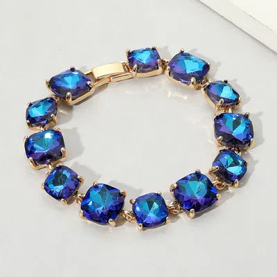 Fashnzfab Cushion Square Stone Link Evening Bracelet Blue, Gold In Multi