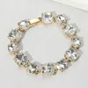 Fashnzfab Cushion Square Stone Link Evening Bracelet Clear, Gold In Multi