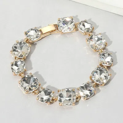 Fashnzfab Cushion Square Stone Link Evening Bracelet Clear, Gold In Multi
