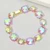 Fashnzfab Cushion Square Stone Link Evening Bracelet Coral In Pink