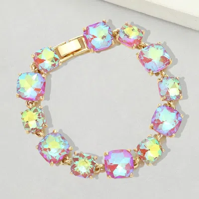 Fashnzfab Cushion Square Stone Link Evening Bracelet Coral In Pink
