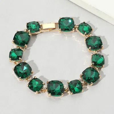 Fashnzfab Cushion Square Stone Link Evening Bracelet In Green
