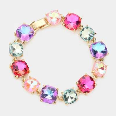 Fashnzfab Cushion Square Stone Link Evening Bracelet Multi