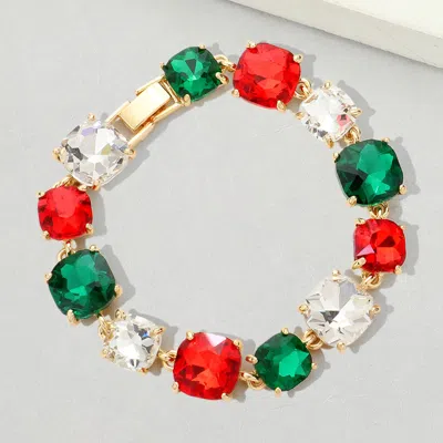 Fashnzfab Cushion Square Stone Link Evening Bracelet Multi In Green