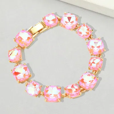 Fashnzfab Cushion Square Stone Link Evening Bracelet In Pink