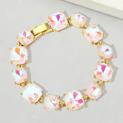 Fashnzfab Cushion Square Stone Link Evening Bracelet White