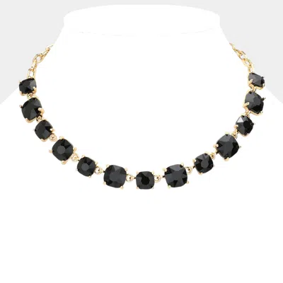 Fashnzfab Cushion Square Stone Link Evening Necklace In Black