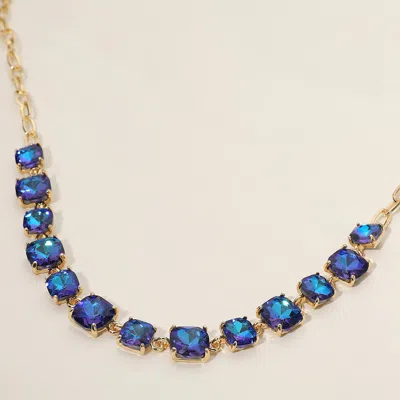 Fashnzfab Cushion Square Stone Link Evening Necklace In Blue