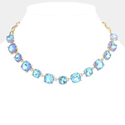 Fashnzfab Cushion Square Stone Link Evening Necklace In Blue