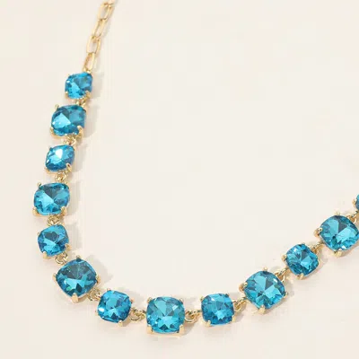 Fashnzfab Cushion Square Stone Link Evening Necklace In Blue