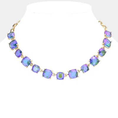 Fashnzfab Cushion Square Stone Link Evening Necklace In Blue