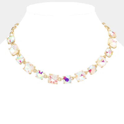 Fashnzfab Cushion Square Stone Link Evening Necklace In Gold