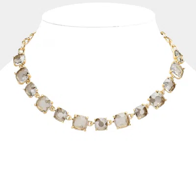 Fashnzfab Cushion Square Stone Link Evening Necklace In Gold