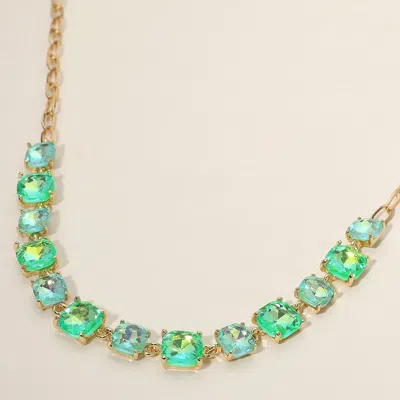 Fashnzfab Cushion Square Stone Link Evening Necklace In Green