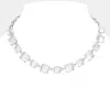 Fashnzfab Cushion Square Stone Link Evening Necklace In Metallic