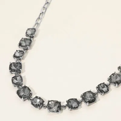 Fashnzfab Cushion Square Stone Link Evening Necklace In Metallic