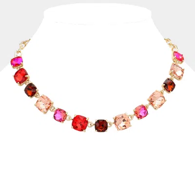 Fashnzfab Cushion Square Stone Link Evening Necklace In Multi