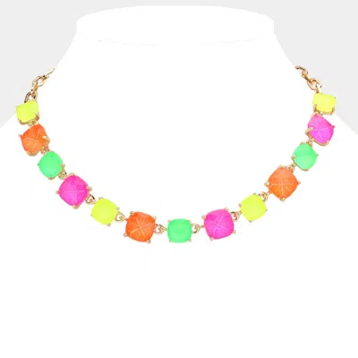 Fashnzfab Cushion Square Stone Link Evening Necklace In Multi