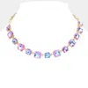 Fashnzfab Cushion Square Stone Link Evening Necklace In Purple