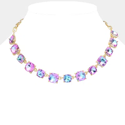 Fashnzfab Cushion Square Stone Link Evening Necklace In Purple
