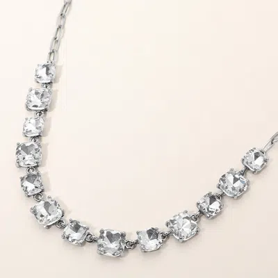 Fashnzfab Cushion Square Stone Link Evening Necklace In Silver