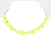 Fashnzfab Cushion Square Stone Link Evening Necklace In Yellow