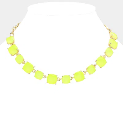 Fashnzfab Cushion Square Stone Link Evening Necklace In Yellow
