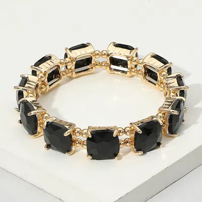 Fashnzfab Cushion Square Stone Stretch Evening Bracelet - Black