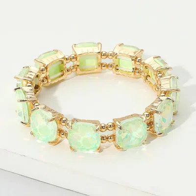 Fashnzfab Cushion Square Stone Stretch Evening Bracelet - Mint, Opal In Multi