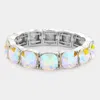 Fashnzfab Cushion Square Stone Stretch Evening Bracelet Ab, Silver In Metallic