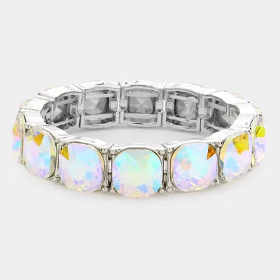 Fashnzfab Cushion Square Stone Stretch Evening Bracelet Ab, Silver In Metallic