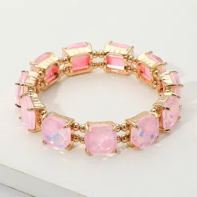 Fashnzfab Cushion Square Stone Stretch Evening Bracelet In Burgundy