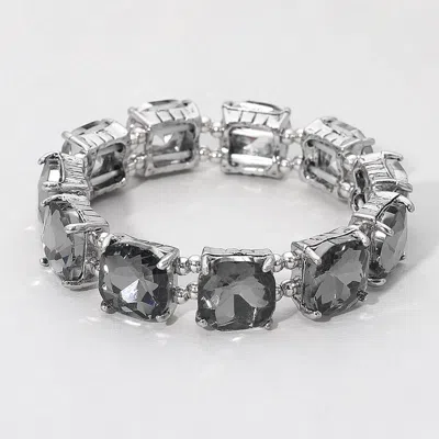 Fashnzfab Cushion Square Stone Stretch Evening Bracelet In Burgundy