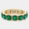 Fashnzfab Cushion Square Stone Stretch Evening Bracelet Emerald In Gold
