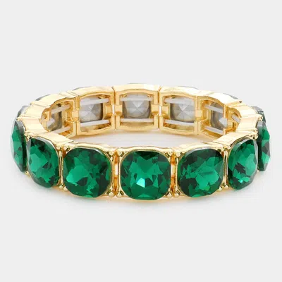 Fashnzfab Cushion Square Stone Stretch Evening Bracelet Emerald In Gold