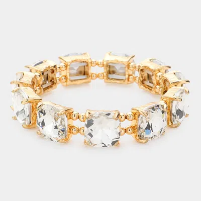 Fashnzfab Cushion Square Stone Stretch Evening Bracelet In Gold