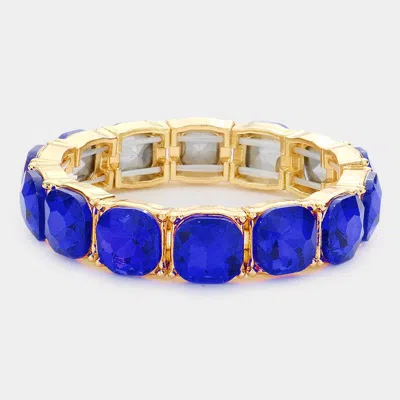 Fashnzfab Cushion Square Stone Stretch Evening Bracelet In Gold