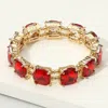 Fashnzfab Cushion Square Stone Stretch Evening Bracelet Gold, Red In Multi