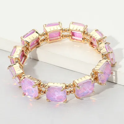 Fashnzfab Cushion Square Stone Stretch Evening Bracelet - Lavender, Opal In Pink