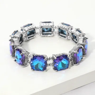 Fashnzfab Cushion Square Stone Stretch Evening Bracelet In Multi