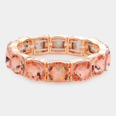 Fashnzfab Cushion Square Stone Stretch Evening Bracelet Peach In Pink