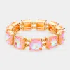 Fashnzfab Cushion Square Stone Stretch Evening Bracelet In Pink